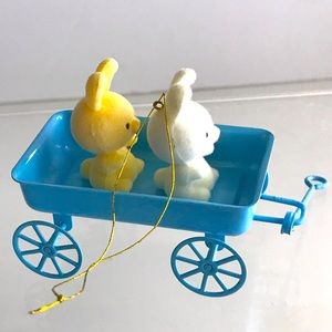 1980's AVON Gift Collection - 2 Fuzzy Bunnies in Wagon - Made in Taiwan -Vintage
